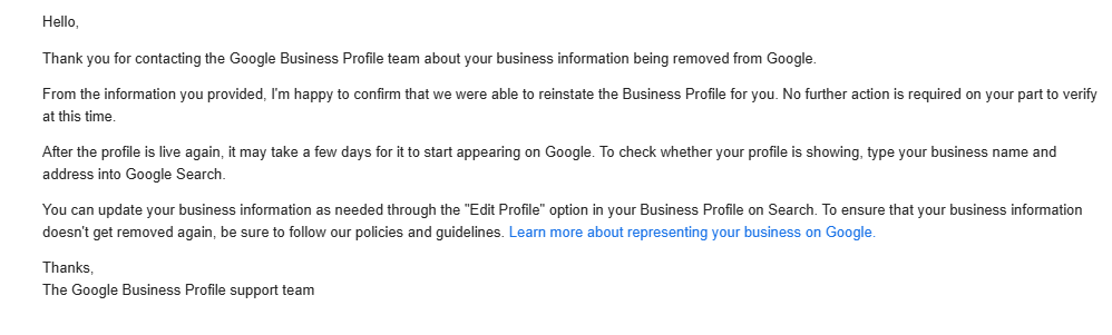 Why Google suspended the profile after a GBP address change